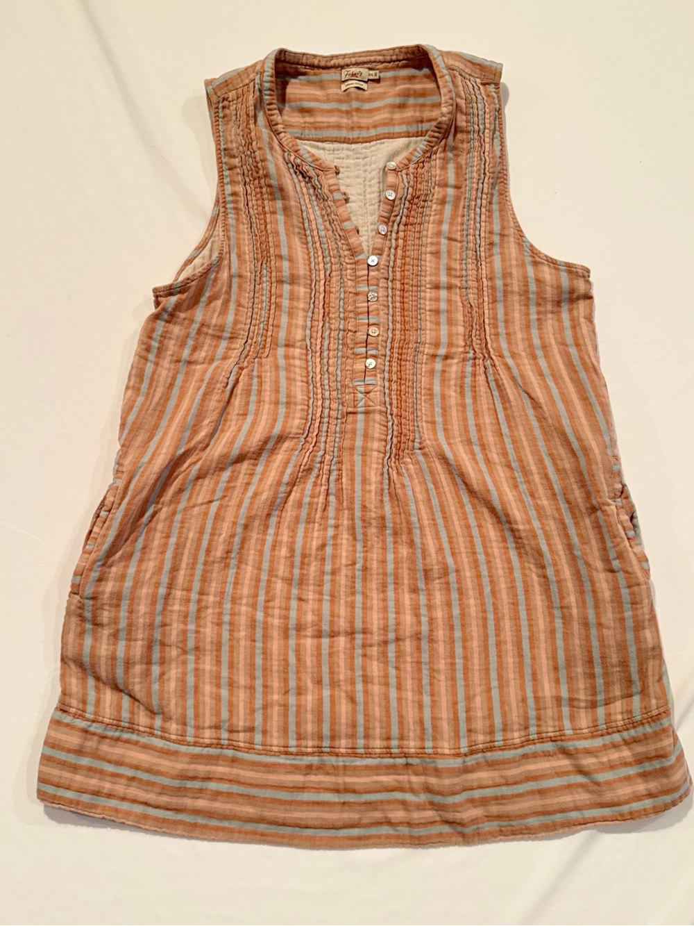 Faherty Isha Dress Womens XXL Organic Cotton Sleeveless Striped Pockets Pintuck